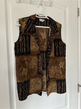 Vintage 90s Tradition Earth Tone Patchwork Vest Boho Floral Abstract Brown Apx M